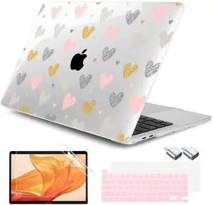 DONGKE for MacBook Pro 13 Inch Case 2023-2016 Release A2338 M2 M1 A2251 A2289 A2159 A1989 A1706 Touch Bar & Touch ID, Hard Shell with USB C to USB Adapter & Keyboard Cover, Hearts