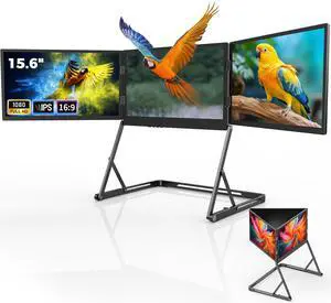 LIJGLECO Laptop Screen Extender, 15.6" FHD 1080P IPS Portable Foldable Triple Monitor, Laptop Monitor Extender, HDMI/USB-C Plug n Play for Windows, Mac, Android,with a Felt Protective Sleeve