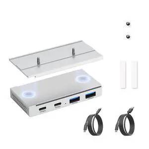 EJAY 10Gbps Magnetic USB-C Hub, 4-Port USB 3.2 Gen2 Data Transfer, Includes Sliding Rail, Screws and Sticky Pads for MacBook Laptop PC, Silver