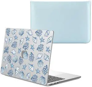 AdorableWhimsy Compatible with 14 Inch MacBook Pro Case (A3112/A3185/A3401/A2918/A2992/A2779/A2442) Matte Clear Hard Shell Case Aesthetic Ocean Conch Seashell & Blue Laptop Sleeve for MacBook Pro 14"