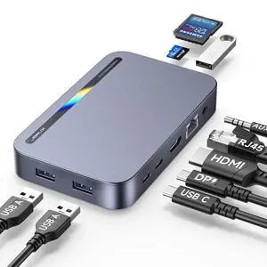 JSAUX Laptop USB C Docking Station, 10 in 1 USB C Hub with 4K@60hz HDMI, 100W PD, USB A&C 3.0, 1000Mbps Ethernet, SD/TF, Audio for HP/MacBook/Dell/Lenovo etc