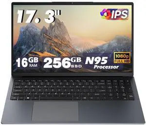 17 Inch Laptop Computers,12th Generation Processor N95 4C 4T(3.4Ghz),16GB DDR4 RAM 256GB SSD,1080P Display,10000mAh Large Battery,Type-C(Data), WiFi5,BT,RJ45,Dual Stereo Speakers, Backlit Keyboard.
