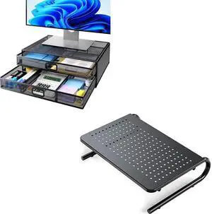 HUANUO Monitor Stand Riser, Metal Monitor Riser with Drawer, Desk Organizer