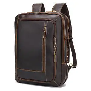 LANNSYNE Vintage Genuine Leather Backpack For Men, 2 in 1 Expandable Briefcase Fits 17'' Laptop Crossbody shoulder Bag Business/Travel Rucksack