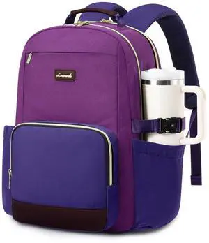 LOVEVOOK Laptop Backpack for Women with Pouch Pocket for Large Capacity Cup,17 Inch Laptop Computer Bag Travel Backpack Purse,Waterproof Work Business College Teacher Backpack,Purple Red-Blue Purple