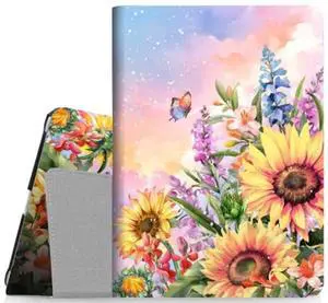 Lokigo Rotating Case for iPad Air 11 Inch M3/M2 (2025/2024), 360 Degree iPad Air 5th/4th Generation 10.9 Inch, for iPad Pro 11 Inch (4th/3rd/2nd/1st), with Pencil Holder, Sunflower Butterfly