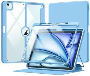 MoKo for iPad Air 13 Inch Case M3 2025 & M2 2024 with Pencil Holder, iPad Air 13 Case [Built-in Screen Protector] with Clear Back & Magnetic Multi Angle Stand Cover, Sunny Blue