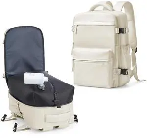 KEYEMP Vacuum Seal Backpack for Clothing Travel with Air Pump Waterproof Laptop Carry On Backpack Personal item Travel Essentials Compression Space Saver Bags Storage with Vacuum System Women Beige