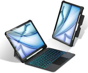 Omikamo for iPad 10th Generation Case with Computer Keyboard, 7 Color Backlit Magnetic Wireless Keyboard for iPad 10th Gen 10.9 in, Multi-Touch Trackpad, Pen Holder, 2 Bluetooth Device Connection