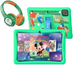 Contixo 10" Kids Tablet Bundle with Headphones - K103 Toddler Tablet with 80+ Disney E-Books & Stickers, Android, 3GB RAM, 32GB Storage, WiFi, Bluetooth, Parental Controls, Kid-Proof Case (Green)