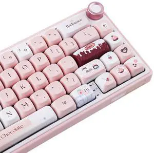 Tsungup PBT MOA Keycaps,126 Keys Cute Pink Brown Chocolate Theme Custom Keycaps,Dye Sub Key Caps Keyboard Keycap Set for MX Switches Mechanical
