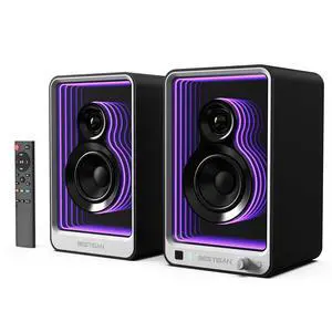 BESTISAN 50W*2 Active Bookshelf Speakers with Dynamic Light Effect, 3" Bass Computer Speakers with ARC/Optical/RCA/BT 5.2/USB/SUB Out Input for Turntable, PC, TV and Phone.
