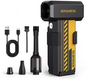 Electric Compressed Air Duster Cordless: 130000RPM Air Blower with LED, 4-Gear Adjustable Mini Blower, Aluminum Alloy Body with 1/4 Nut, Electric Duster for Keyboard Car, Ideal for Home Office Gamers