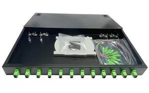 TXWTXPJ-12-Port SC APC Singlemode Fiber Enclosure, 12-Core Rack Mount Enclosure with Splice Trays, Couplers & Pigtails, 19" Cabinet Compatible