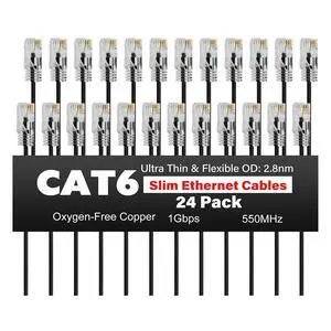 Slim CAT6 Ethernet Cable 1.5 FT (24-Pack), Cat 6 Patch Cable, 1Gbps, Internet Network Cables, Ultra Slim Cat6 Cat5e Cables, UTP, for Router, Modem, Switch, Gaming Consoles, TV, Server, Computer Room Slim CAT6 Ethernet Cable 1.5 FT (24-Pack), Cat 6 Patch Cable, 1Gbps, Internet Network Cables, Ultra Slim Cat6 Cat5e Cables, UTP, for Router, Modem, Switch, Gaming Consoles, TV, Server, Computer Room