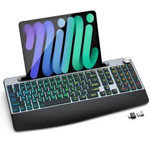 JOYACCESS Large Print Backlit Wireless Keyboard,2.4G Full Size Ergonomic Keyboard with Wrist Rest, 7-Color Light up and Oversiez Letter for Computer Laptop Windows-Black JOYACCESS Large Print Backlit Wireless Keyboard,2.4G Full Size Ergonomic Keyboard with Wrist Rest, 7-Color Light up and Oversiez Letter for Computer Laptop Windows-Black