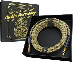 AA AUDIO ACCESSORY Gold Series Guitar Cable 15 ft (Gold-Plated Neutrik Connectors) 16 AWG, Kevlar Reinforced Braided 1/4 Instrument Cord for Electric Guitar Amp Bass, 100% Shielded, Yellow/Black AA AUDIO ACCESSORY Gold Series Guitar Cable 15 ft (Gold-Plated Neutrik Connectors) 16 AWG, Kevlar Reinforced Braided 1/4 Instrument Cord for Electric Guitar Amp Bass, 100% Shielded, Yellow/Black