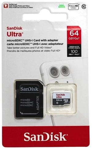 Sandisk Ultra 64GB Micro-SD + SD Adp. 100MB/s Sandisk Ultra 64GB Micro-SD + SD Adp. 100MB/s