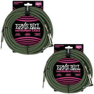 Ernie Ball Braided Instrument Cable Set Straight/Angle Length 18ft in Neon Green/Black (P06082) - Pack of 2 Ernie Ball Braided Instrument Cable Set Straight/Angle Length 18ft in Neon Green/Black (P06082) - Pack of 2