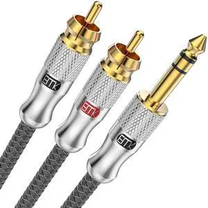 EMK 1/4 to RCA Cable, Quarter inch TRS Male to 2RCA Male Audio Cable 6.35mm Stereo Jack to Dual RCA Insert Cable Y Splitter Cord(22Ft/7M,Silver) EMK 1/4 to RCA Cable, Quarter inch TRS Male to 2RCA Male Audio Cable 6.35mm Stereo Jack to Dual RCA Insert Cable Y Splitter Cord(22Ft/7M,Silver)