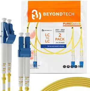 BEYONDTECH 3m (9.84ft) LC to LC Fiber Patch Cable (2 Pack) UPC Single-Mode Duplex Fiber Optic Cable 9/125m core, Compatible with OS1 & OS2 LSZH PUREOptics Series BEYONDTECH 3m (9.84ft) LC to LC Fiber Patch Cable (2 Pack) UPC Single-Mode Duplex Fiber Optic Cable 9/125m core, Compatible with OS1 & OS2 LSZH PUREOptics Series