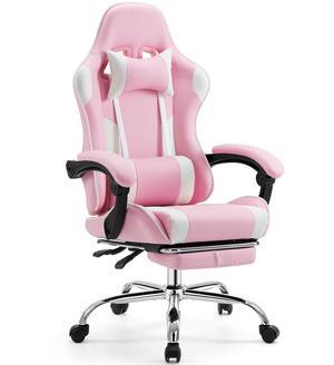 Bestier Gaming Chair - PU Leather Adjustable Armrest&Footrest Lumbar Support Ergonomic Arm Chair,Pink