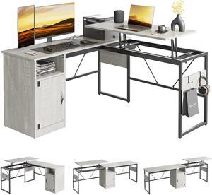 Bestier L Shaped Standing Desk Adjustable Height, 60" Corner Computer Desk with Storage File Cabinet, 95.2" Long and Large Reversible Office Desk with Lift Top, Washed White