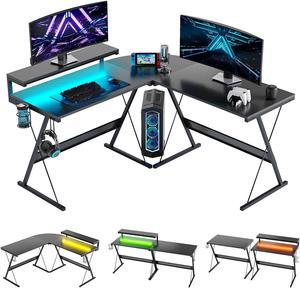 EUREKA ERGONOMIC RGB LED Lights 60 Inch L Shaped Reversible Black Glass  Gaming Desk Home Office Computer Table GTG L60