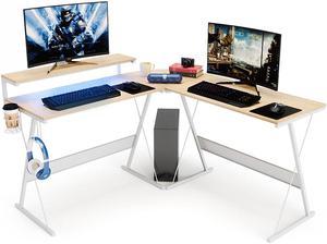 Bestier Small Computer Desk with Monitor Stand, 42 inch LED Office Desk,  Study Writing Desk with Cup Holder & Headset Hooks, Modern Simple Style  Desk