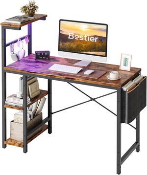 GreenForest Folding Desk No Assembly Required, Computer Desk with 2-Tier Shelf Foldable Table for Small Spaces Fully Unfold 32 x 24.5 inch, Espresso