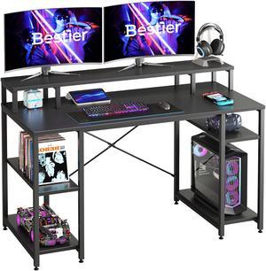 Bestier 47 in. Small L-Shaped Computer Desk with Storage Shelves Brown