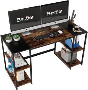 Bestier 47 inch Small L-Shaped Computer Desk with Storage Shelves Rustic Brown