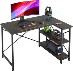 Bestier Gaming Desk with LED Lights, 44 Inch PC Gamer Desk for Small  Spaces, Computer Desk with Reversible Storage Shelves & Side Storage Bag  (Black