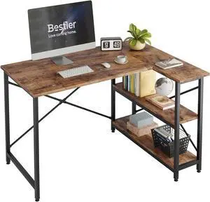 Bestier Small L Shaped Desk with Storage Shelves 47 Inch Corner Computer Desk Writing Study Table for Home Office Small Space, Rustic Brown