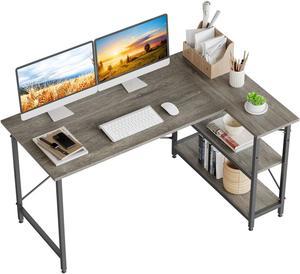 FOLUBAN Computer Desk, Home Office Desk with 2 Storage Shelves on Left or  Right, Modern Writing Desk, Simple Wooden Study Table, Oak 55.1 inch.