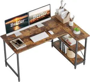 Bestier L Shaped Desk with Storage Shelves 55 Inch Corner Computer Desk Writing Study Table Workstation for Home Office, Rustic Brown Bestier L Shaped Desk with Storage Shelves 55 Inch Corner Computer Desk Writing Study Table Workstation for Home Office, Rustic Brown
