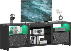 70 inch TV Stand for 75 TVs Entertaintment Center with LED Lights & Cabinet