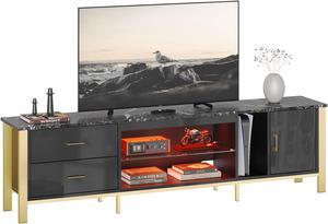 Bestier Modern TV Stand Entertainment Center for TVs up to 85" with LED Lights & 2 Drawers, Black
