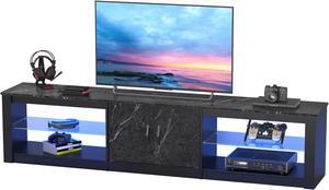 Bestier 80 Inch TV Stand, Modern Media Console with Adjustable Lockers and RGB Light Strip, Suitable for 85-95 Inch TVs, Black Marble