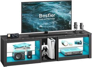 Bestier TV Stand Gaming Entertainment Center Up to 70 inch TVs with LED Lights Cabinet & Shelves - Without Socket - Black Marble