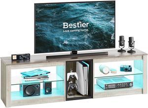 Bestier TV Stand for TVs up to 70'' with RGB LED Lights, Walnut 