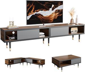 Bestier Mid Century Modern TV Stand Entertainment Center with Storage and Sliding Doors for TVs up to 85" in Ancona Walnut