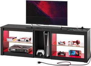 Bestier Entertainment Center LED Gaming TV Stand for 55+ Inch TV Adjustable  Glass Shelves 22 Dynamic RGB Modes TV Cabinet Game Console PS4, Wash Gray