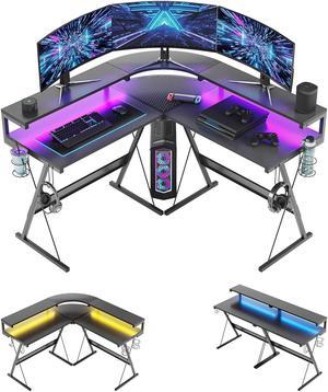 GTG-EVO 55'' RGB Sit-Stand Gaming Desk with PC Case and Glass Desktop