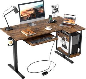 Bestier 58 Inch Electric Standing Desk, Adjustable Height Computer Desk with Keyboard Tray & Host Shelf for Home Office, Rustic Brown