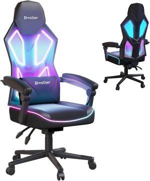 Bestier RGB LED Gaming Chair with Pocket Spring Cushion and  Adjustable Lumbar Support, Ergonomic Breathable Fabric Computer Office Chair, Black