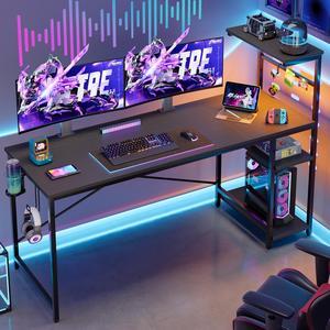 Bestier 44 inch H Shaped Gaming Desk, Gaming Desk with LED Lights