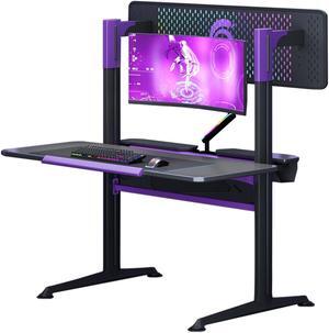 RSPGAME G Series Gaming Desk, Gaming Computer Desk with RGB LED Lights and Monitor Stand, Ergonomic Gamer Desk with Power Outlets