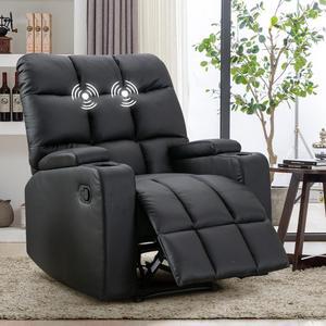 Bestier Faux Leather Manual Recliner with Massage and Arm Storage and 2 Cup Holders Black