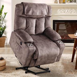 Bestier Microfiber Oversize Power Lift Recliner Chair with 2 Cup Holders and USB and Chair Covers Brown